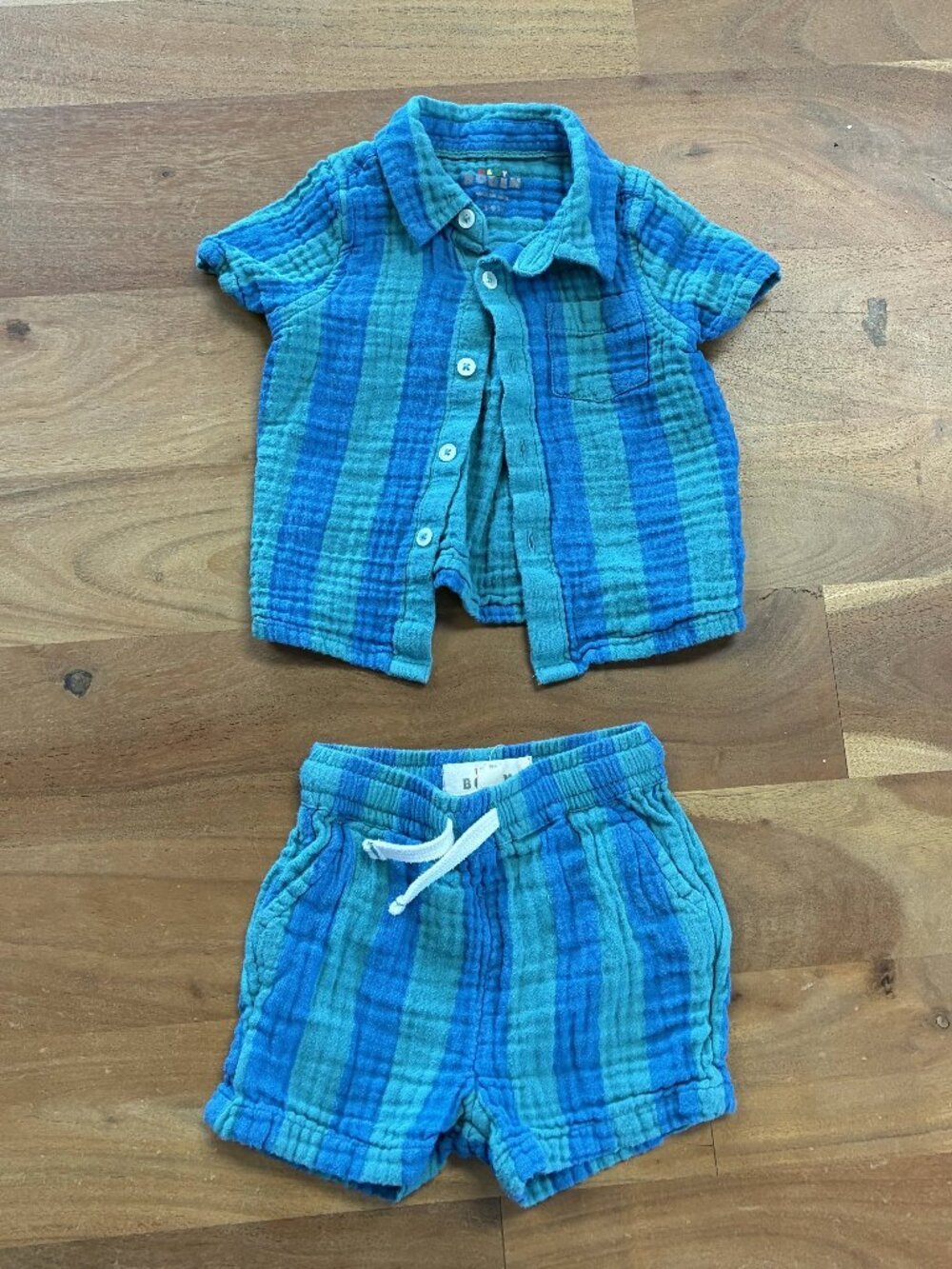 Baby Boden- Print Cotton Button-Up Shirt & Shorts Set